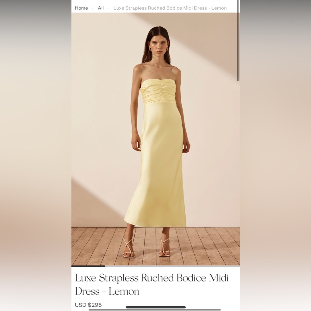 Strapless Ruched Bodice Luxe Midi Dress- Lemon (Shona Joy)